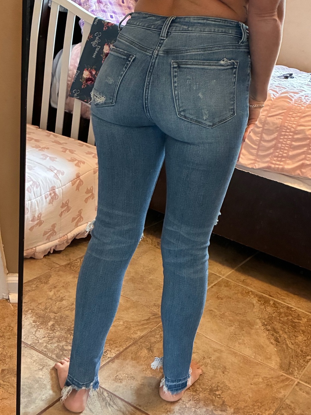Mid-Rise Distressed Skinny Jeans